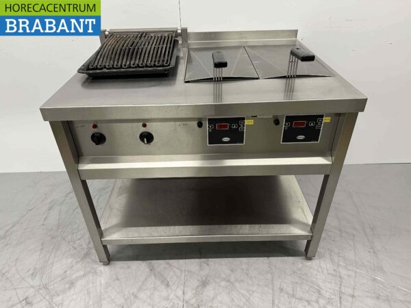 RVS Rubbens Dubbele Friteuse Frituur 2 x 10 liter met vapogrill watergrill 400V 102 cm Horeca