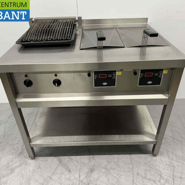 RVS Rubbens Dubbele Friteuse Frituur 2 x 10 liter met vapogrill watergrill 400V 102 cm Horeca