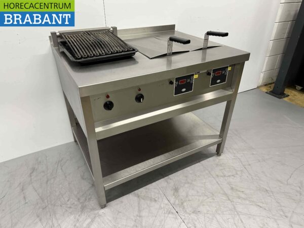 RVS Rubbens Dubbele Friteuse Frituur 2 x 10 liter met vapogrill watergrill 400V 102 cm Horeca - Afbeelding 4