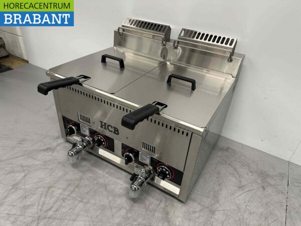 RVS Dubbele Friteuse Frituur 2 x 21 liter Gas Horeca - Afbeelding 2
