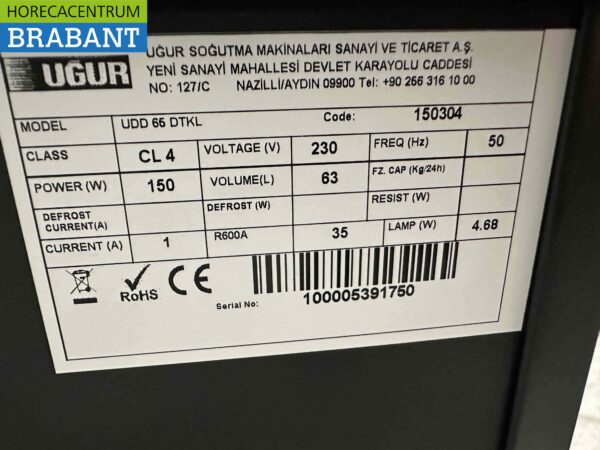 Ugur UDD 65 DTKL Glasdeurvriezer Vrieskast Glazen deur 63 liter 230V Horeca - Afbeelding 5
