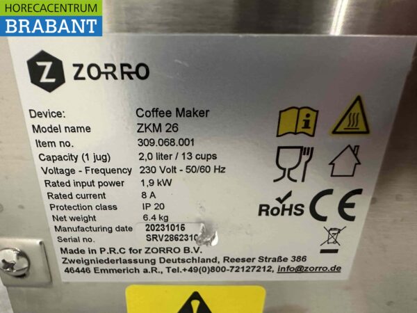 RVS Zorro ZKM26 Koffiemachine Koffieautomaat met thermoskan 230V Horeca - Afbeelding 4