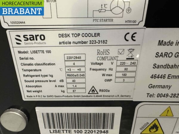 Saro Lisette 100 Koelvitrine Gebaksvitrine 85 liter 230V Horeca - Afbeelding 6