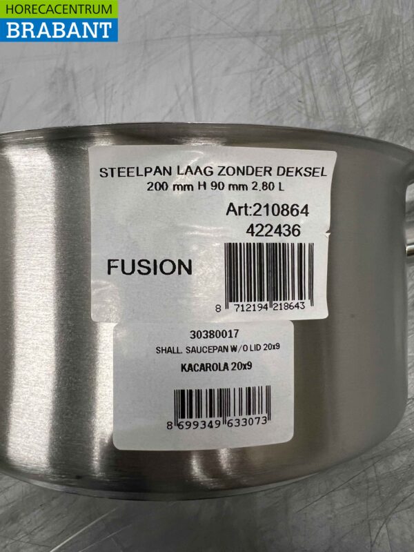 RVS Fusion Professionele Steelpan Kookpan Pan 21,5 x 42,5 cm 2,8 liter Horeca - Afbeelding 3