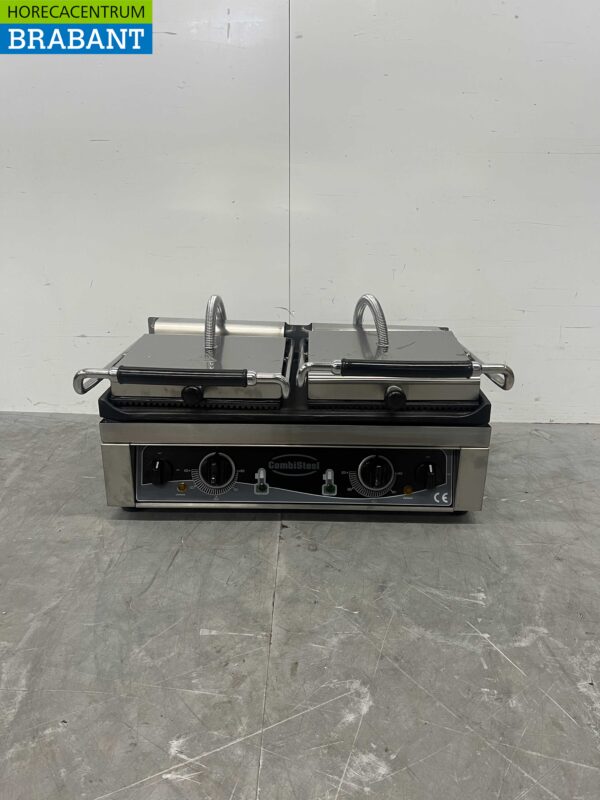 RVS Combisteel Dubbele Contactgrill Paninigrill Grill XXL Glad / Ribbel 230V Horeca