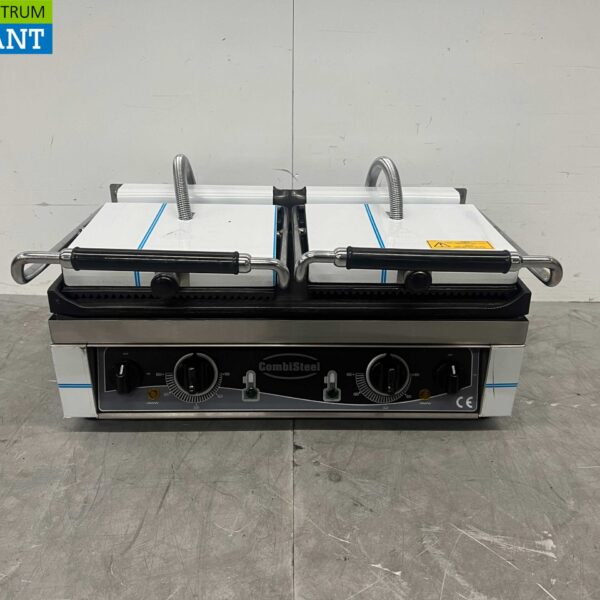 RVS Combisteel Dubbele Contactgrill Paninigrill Grill XXL Glad / Ribbel 230V Horeca