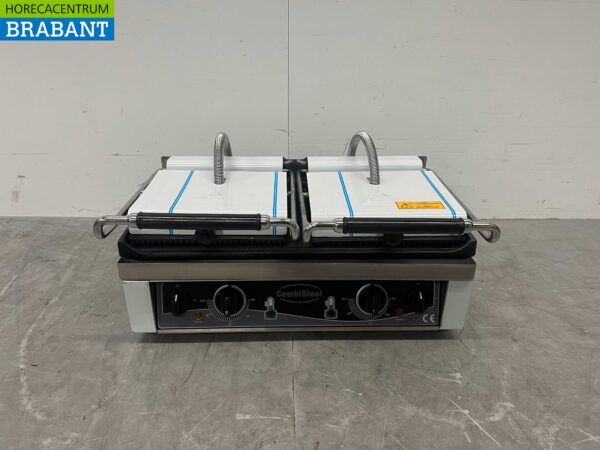 RVS Combisteel Dubbele Contactgrill Paninigrill Grill XXL Glad / Ribbel 230V Horeca