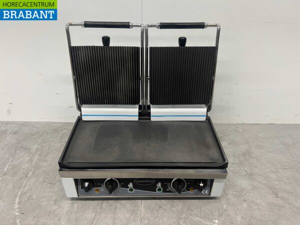 RVS Combisteel Dubbele Contactgrill Paninigrill Grill XXL Glad / Ribbel 230V Horeca - Afbeelding 4