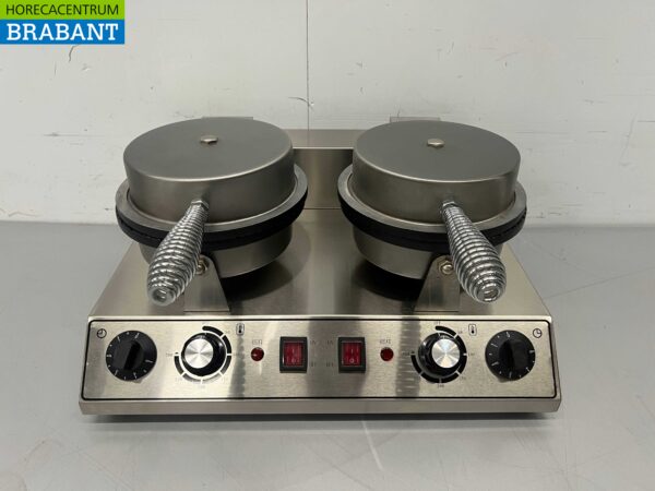 RVS Dubbel Wafelijzer met timer stroopwafel ijshoorn 230V Horeca