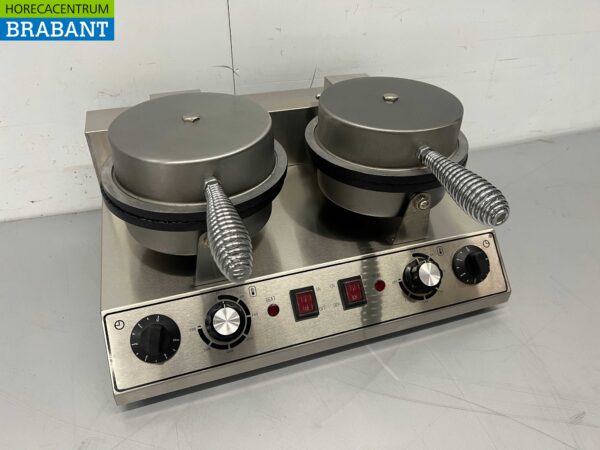 RVS Dubbel Wafelijzer met timer stroopwafel ijshoorn 230V Horeca - Afbeelding 2