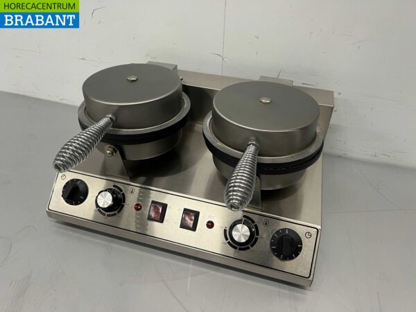 RVS Dubbel Wafelijzer met timer stroopwafel ijshoorn 230V Horeca - Afbeelding 3