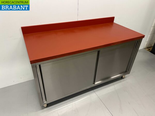 RVS Polyethyleen PE Werkkast Kast Snijtafel Premium-line 2 schuifdeuren 160 cm Horeca Slagerij - Afbeelding 3