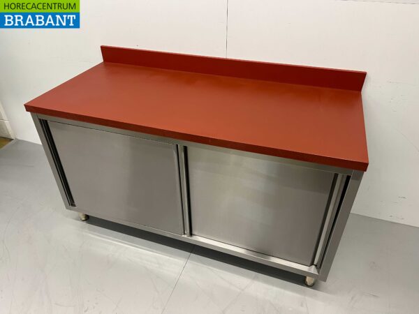 RVS Polyethyleen PE Werkkast Kast Snijtafel Premium-line 2 schuifdeuren 160 cm Horeca Slagerij - Afbeelding 2