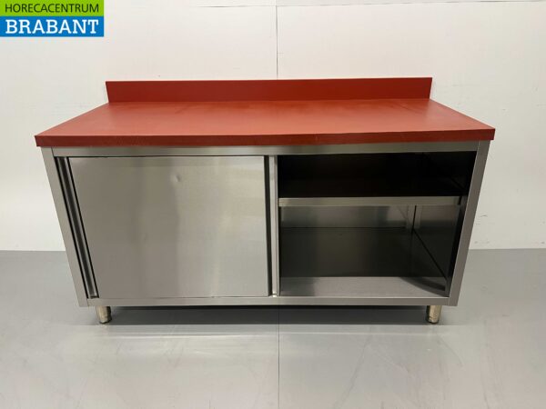 RVS Polyethyleen PE Werkkast Kast Snijtafel Premium-line 2 schuifdeuren 160 cm Horeca Slagerij - Afbeelding 4