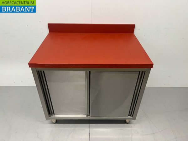RVS Polyethyleen PE Werkkast Kast Snijtafel Premium-line 2 schuifdeuren 100 cm Horeca Slagerij