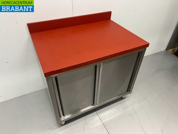 RVS Polyethyleen PE Werkkast Kast Snijtafel Premium-line 2 schuifdeuren 100 cm Horeca Slagerij - Afbeelding 3