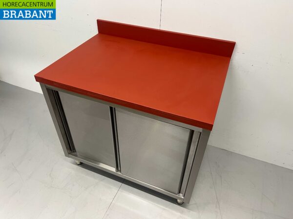 RVS Polyethyleen PE Werkkast Kast Snijtafel Premium-line 2 schuifdeuren 100 cm Horeca Slagerij - Afbeelding 2