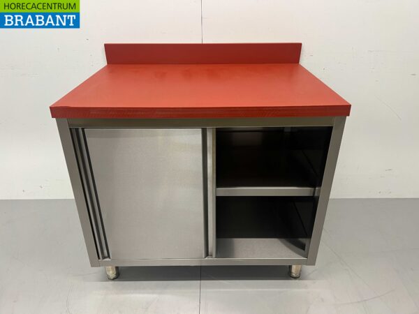 RVS Polyethyleen PE Werkkast Kast Snijtafel Premium-line 2 schuifdeuren 100 cm Horeca Slagerij - Afbeelding 5