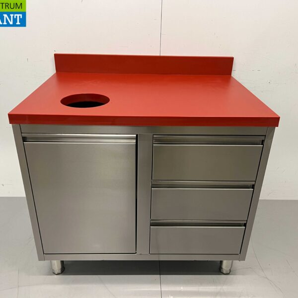 RVS Polyethylene PE Snijtafel Haringtafel Werkkast Werktafel Afvalbak en 3 laden 100 cm Horeca