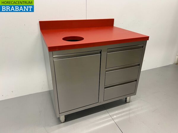 RVS Polyethylene PE Snijtafel Haringtafel Werkkast Werktafel Afvalbak en 3 laden 100 cm Horeca - Afbeelding 2