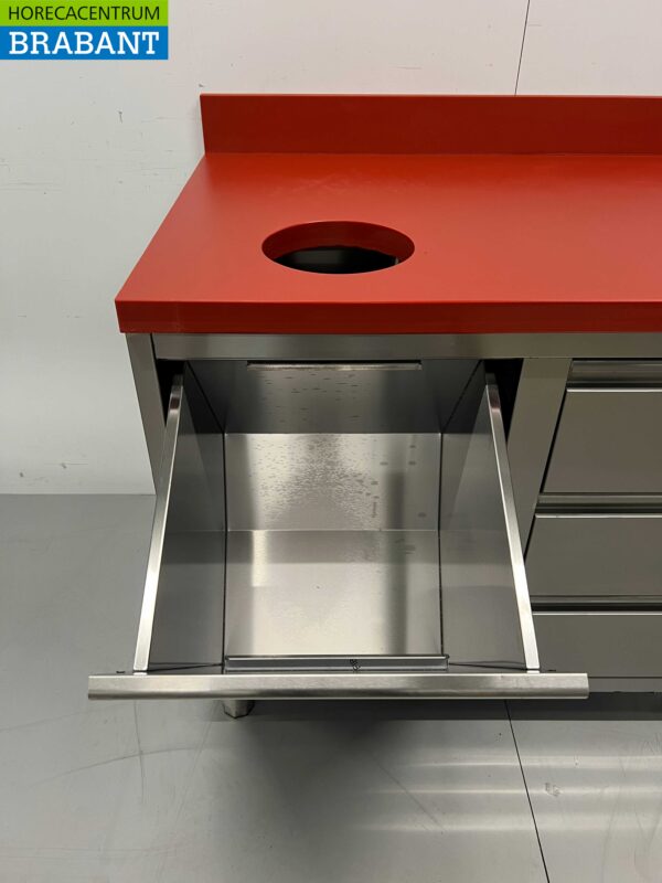 RVS Polyethylene PE Snijtafel Haringtafel Werkkast Werktafel Afvalbak en 3 laden 100 cm Horeca - Afbeelding 4