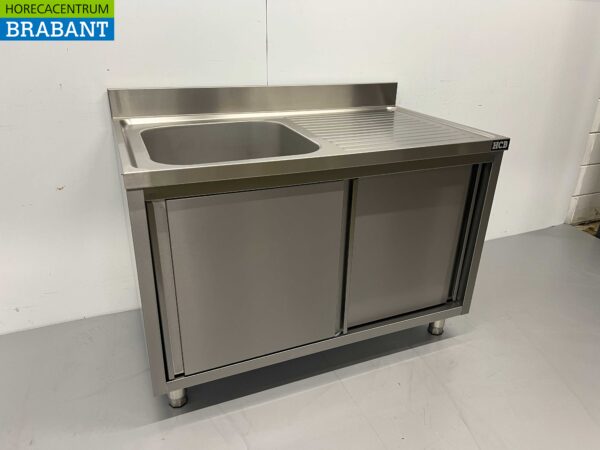 RVS Spoeltafel spoelbak 2 schuifdeuren Premium-line 120 cm Horeca - Afbeelding 2
