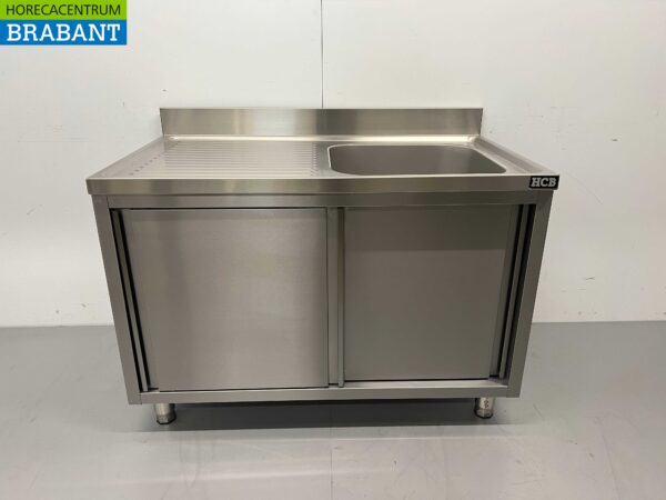 RVS Spoeltafel spoelbak schuifdeuren Premium-line 120 cm Horeca