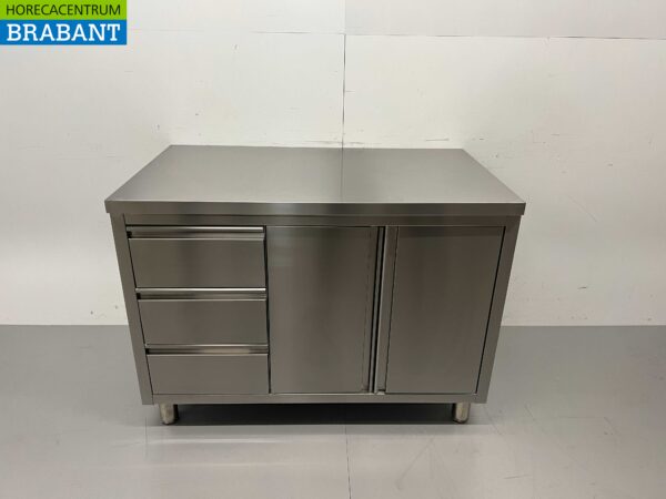 RVS Werkkast Kast Werktafel 2 klapdeuren en 3 laden 120 cm Horeca