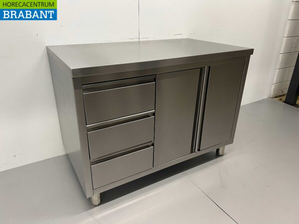 RVS Werkkast Kast Werktafel 2 klapdeuren en 3 laden 120 cm Horeca - Afbeelding 2