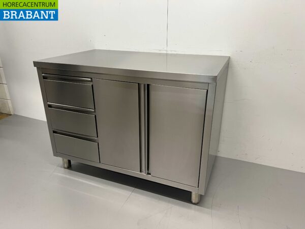 RVS Werkkast Kast Werktafel 2 klapdeuren en 3 laden 120 cm Horeca - Afbeelding 3
