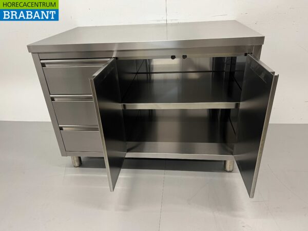 RVS Werkkast Kast Werktafel 2 klapdeuren en 3 laden 120 cm Horeca - Afbeelding 5