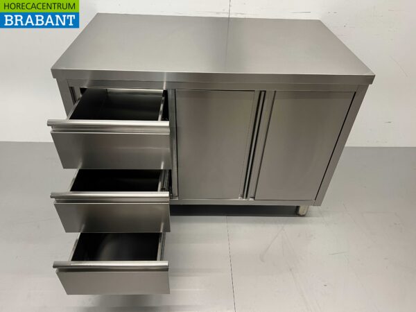 RVS Werkkast Kast Werktafel 2 klapdeuren en 3 laden 120 cm Horeca - Afbeelding 6