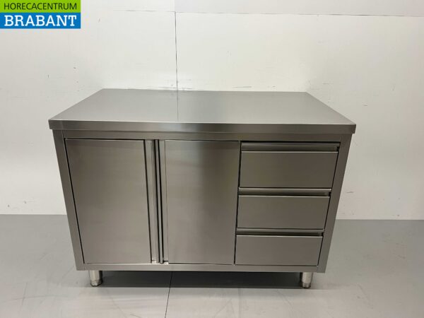 HCB RVS Werkkast Kast Werktafel 2 klapdeuren en 3 laden 120 cm Horeca