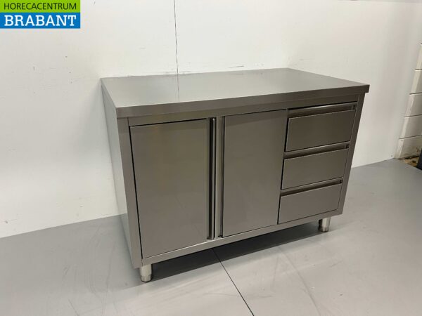 HCB RVS Werkkast Kast Werktafel 2 klapdeuren en 3 laden 120 cm Horeca - Afbeelding 2