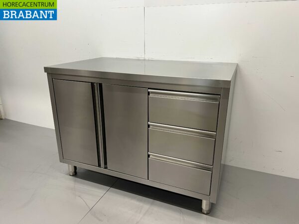 HCB RVS Werkkast Kast Werktafel 2 klapdeuren en 3 laden 120 cm Horeca - Afbeelding 3