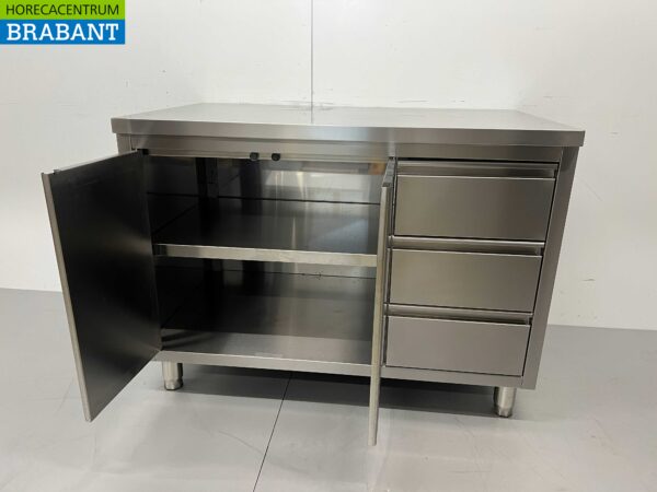 HCB RVS Werkkast Kast Werktafel 2 klapdeuren en 3 laden 120 cm Horeca - Afbeelding 4