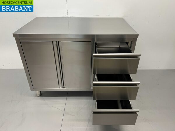 HCB RVS Werkkast Kast Werktafel 2 klapdeuren en 3 laden 120 cm Horeca - Afbeelding 5
