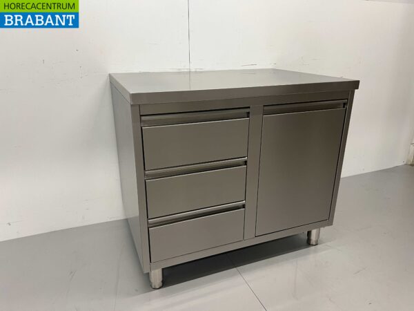 RVS Werkkast Kast Werktafel Afvalbak en 3 laden 100 cm Horeca - Afbeelding 2
