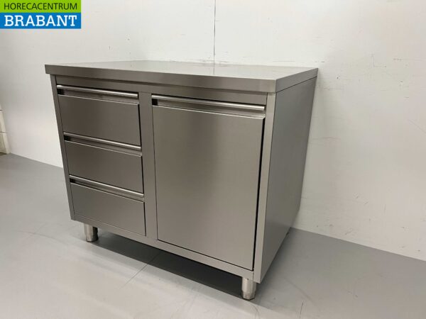 RVS Werkkast Kast Werktafel Afvalbak en 3 laden 100 cm Horeca - Afbeelding 3