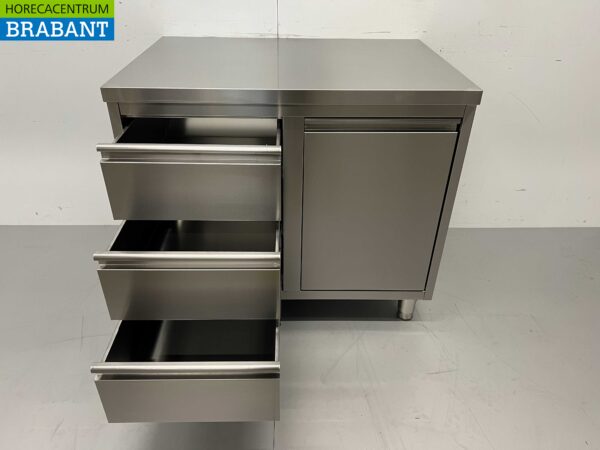 RVS Werkkast Kast Werktafel Afvalbak en 3 laden 100 cm Horeca - Afbeelding 5