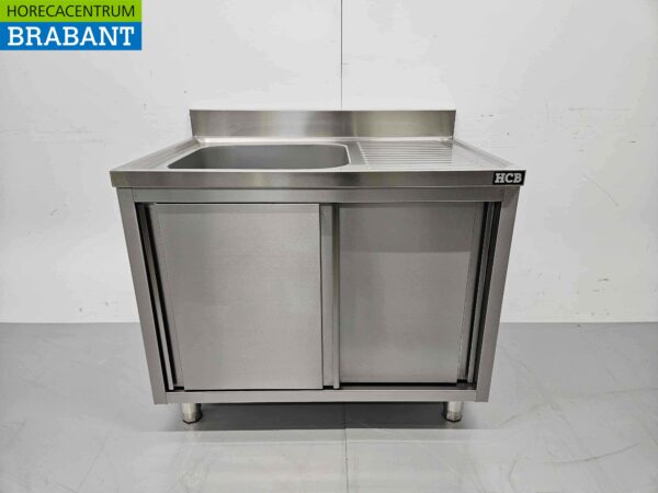 RVS Spoeltafel spoelbak Premium-line 2 schuifdeuren 100 cm Horeca