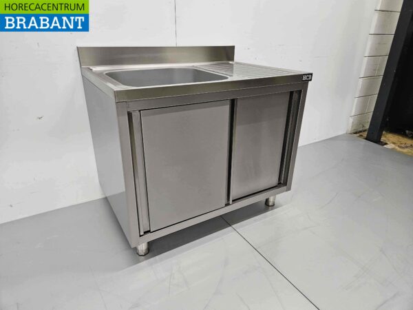 RVS Spoeltafel spoelbak Premium-line 2 schuifdeuren 100 cm Horeca - Afbeelding 3