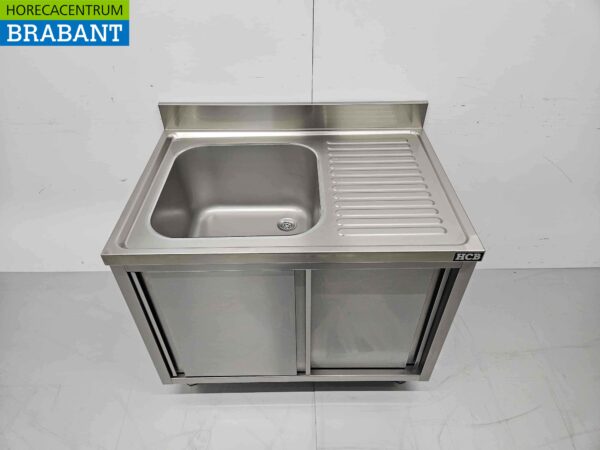 RVS Spoeltafel spoelbak Premium-line 2 schuifdeuren 100 cm Horeca - Afbeelding 4