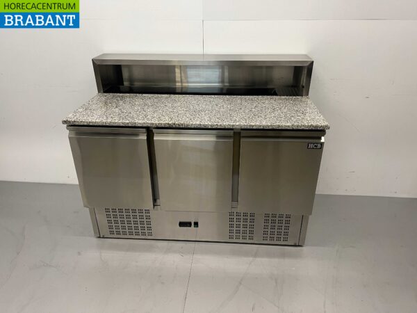 RVS HCB Pizzawerkbank Pizzatafel 3 deuren 136,5 cm 230V Horeca
