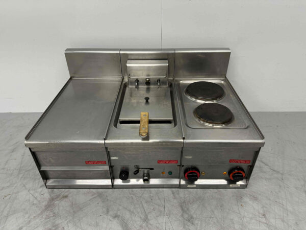 RVS Lotus baklijn 2 pits fornuis en friteuse 90 cm 230V Horeca