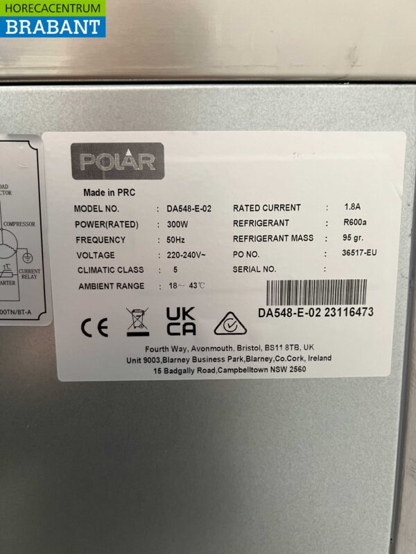 RVS Polar Koelwerkbank 6 laden 179,5 cm 230V Horeca - Afbeelding 6