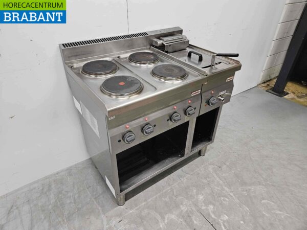 RVS Modular Baklijn 4 pits elektrisch fornuis en friteuse 90 cm 400V Horeca - Afbeelding 3