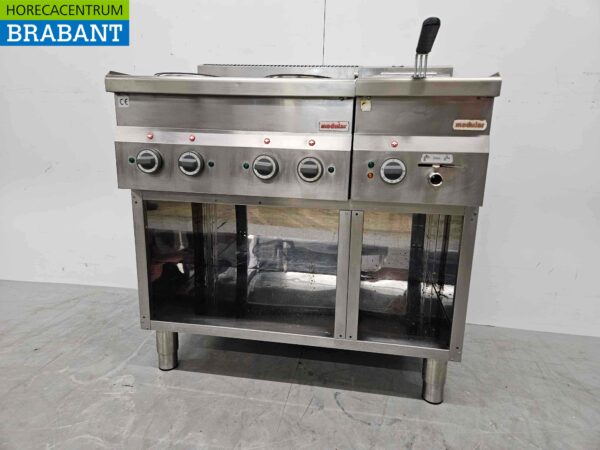 RVS Modular Baklijn 4 pits elektrisch fornuis en friteuse 90 cm 400V Horeca - Afbeelding 6