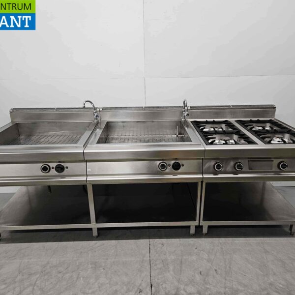 RVS Gico Baklijn 4 pits fornuis met 2 x dubbele bain marie GAS/400V Horeca