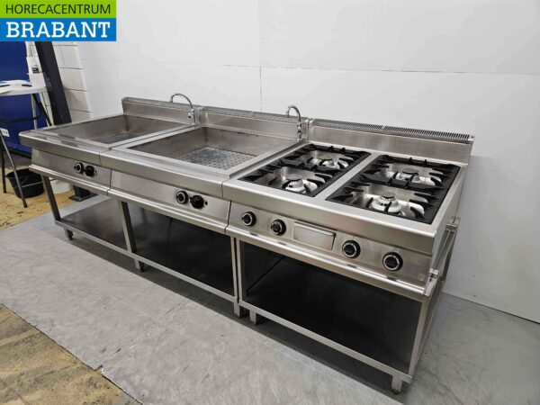 RVS Gico Baklijn 4 pits fornuis met 2 x dubbele bain marie GAS/400V Horeca - Afbeelding 2